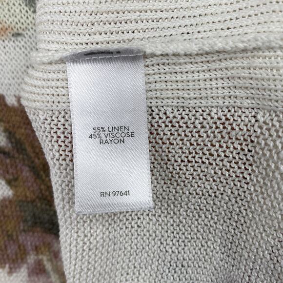 J Jill Sweater Womens XL Linen Blend White Floral Boho Tunic Open Knit Relaxed - Picture 8 of 8